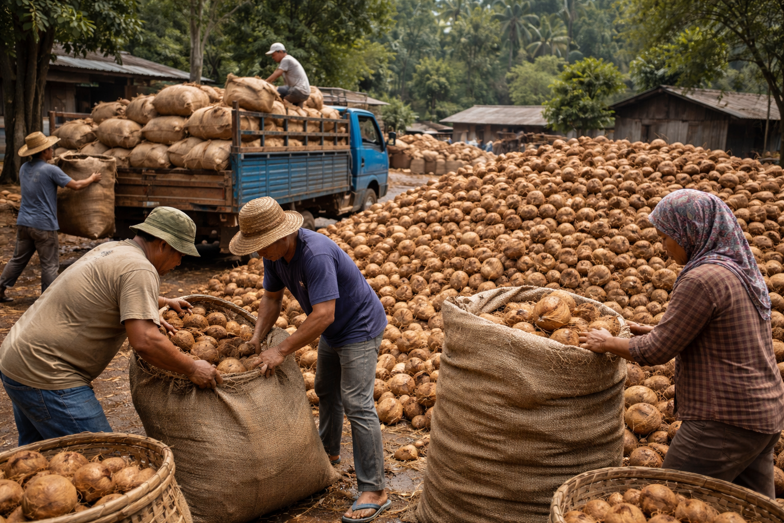 Collecting coconut shells